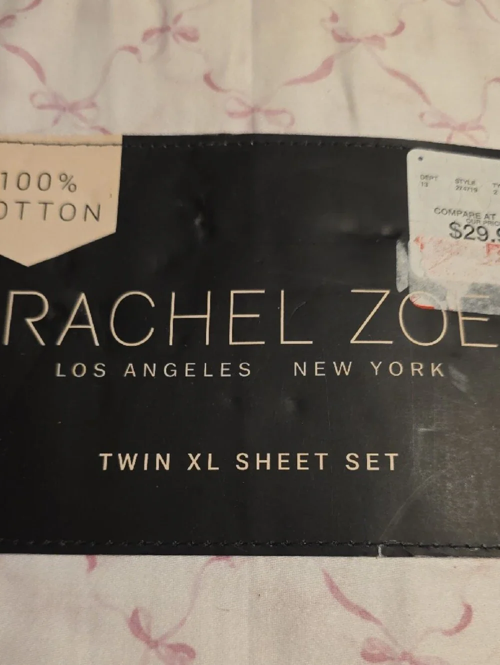 Rachel Zoe Twin XL Cotton Sheet Set in White with Pink Bow Motif
